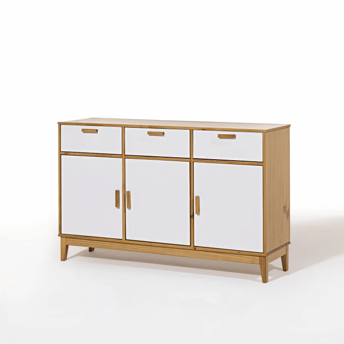 Balcão Alamo 3 Portas e 3 Gavetas em Madeira Natural + Branco