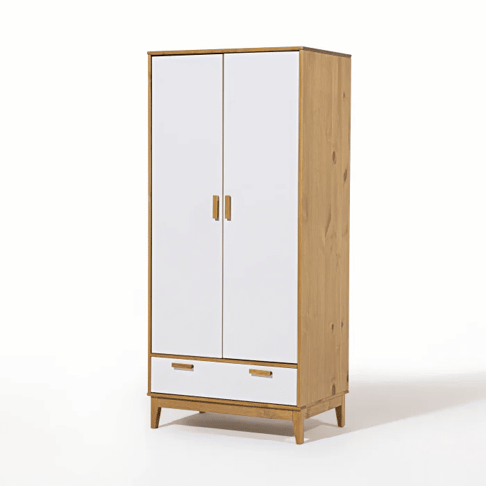 Roupeiro Alamo 2 Portas e 1 Gaveta em Madeira Natural + Branco