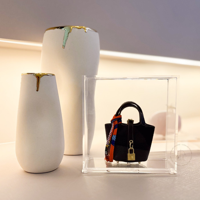 Mini Bag Picotin Preta Decorativa em Acrílico