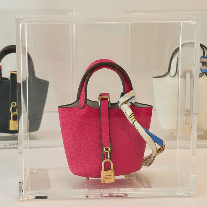 Mini Bag Picotin Rosa Decorativa em Acrílico