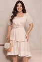 VESTIDO LINEN COM MANGAS E BABADO EM RENDA - 14116