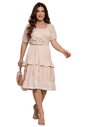 VESTIDO LINEN COM MANGAS E BABADO EM RENDA - 14116 VESTIDO LINEN COM MANGAS E BABADO EM RENDA - 14116