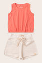 Conjunto Menina Regata Rosa Coral e Shorts Off Natural Conjunto Menina Regata Rosa Coral e Shorts Off Natural