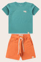 Conjunto Menino Camiseta Verde Acqua e Bermuda Laranja Tangerina