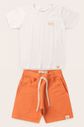Conjunto Menino Camiseta Off Natural e Bermuda Laranja Tangerina