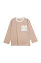 Camiseta Longa Infantil Malha Algodão Sustentável Listrado Off-Bege Camiseta Longa Infantil Malha Algodão Sustentável Listrado Off-Bege