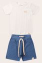 Conjunto Menino Camiseta Off Natural e Bermuda Azul Anil Conjunto Menino Camiseta Off Natural e Bermuda Azul Anil