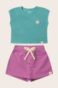 Conjunto Menina Blusa Manga Japonesa Verde Acqua e Shorts Saia Lilás Lavanda Conjunto Menina Blusa Manga Japonesa Verde Acqua e Shorts Saia Lilás Lavanda