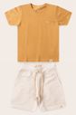Conjunto Menino Camiseta Amarelo Âmbar e Bermuda Off Natural Conjunto Menino Camiseta Amarelo Âmbar e Bermuda Off Natural