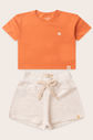 Conjunto Menina Blusa Box Manga Curta Laranja Tangerina e Shorts Off Natural Conjunto Menina Blusa Box Manga Curta Laranja Tangerina e Shorts Off Natural