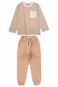 Conjunto Infantil Menino de Camiseta Longa e Calça Jogger - Listrado Off-Bege / Bege Kraft