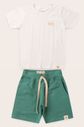 Conjunto Menino Camiseta Off Natural e Bermuda Verde Folha Conjunto Menino Camiseta Off Natural e Bermuda Verde Folha