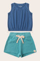 Conjunto Menina Regata Azul Anil e Shorts Verde Acqua Conjunto Menina Regata Azul Anil e Shorts Verde Acqua