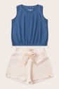 Conjunto Menina Regata Azul Anil e Shorts Off Natural
