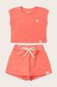 Conjunto Menina Blusa Manga Japonesa Rosa Coral e Shorts Saia Rosa Coral Conjunto Menina Blusa Manga Japonesa Rosa Coral e Shorts Saia Rosa Coral