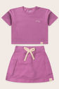Conjunto Menina Blusa Box Manga Curta Lilás Lavanda e Saia com Shorts Lilás Lavanda Conjunto Menina Blusa Box Manga Curta Lilás Lavanda e Saia com Shorts Lilás Lavanda