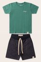 Conjunto Menino Camiseta Verde Folha e Bermuda Azul Indigo
