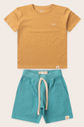 Conjunto Menino Camiseta Amarelo Âmbar e Bermuda Verde Acqua