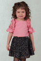 Conjunto blusa rosa e saia de chiffon estampada Conjunto blusa rosa e saia de chiffon estampada