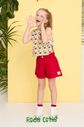Conjunto blusa estampa de frutas e short liso