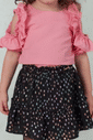 Conjunto blusa rosa e saia de chiffon estampada Conjunto blusa rosa e saia de chiffon estampada