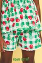 Conjunto bata e short estampa xadrez e cereja
