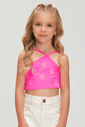 Cropped rosa neon bordado