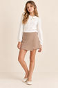 Conjunto Blusa C/ Strass Na Gola E Short-Saia De Crepe Metalizado