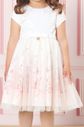 Vestido  de cetim e saia de tule com strass e sublimação de urso Vestido  de cetim e saia de tule com strass e sublimação de urso