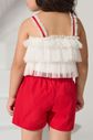 Conjunto blusa de tule e short de alfaiataria Conjunto blusa de tule e short de alfaiataria