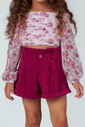 Conjunto blusa estampada e short de cotelê Conjunto blusa estampada e short de cotelê