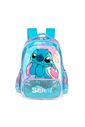 Mochila Escolar Infantil Stitch Happy em Plush com Glitter Azul