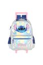 Mochila com Rodinhas Escolar Infantil Holográfica Stitch Prata