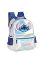Kit Escolar Infantil com Mochila de Ombro, Lancheira e Estojo Grande Holográfico Stitch Prata