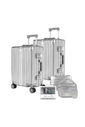 Kit Mala de Bordo 10kg e 23kg Noruega Maloa Prata  PC e ABS com  Kit Frasco 7 Peças Cinza e Kit Puffer Prata