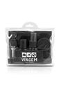 Kit Bolsa de Viagem 9 em 1 Preto, Kit Frasco 7 Pecas Preto e Nécessaire Porta Eletrônicos