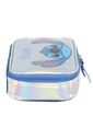 Kit Escolar Infantil com Mochila de Ombro, Lancheira e Estojo Grande Holográfico Stitch Prata