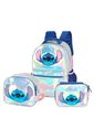 Kit Escolar Infantil com Mochila de Ombro, Lancheira e Estojo Grande Holográfico Stitch Prata