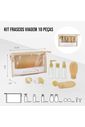 Kit de Frascos e Nécessaire para Viagem de 10 Peças Premium Bege