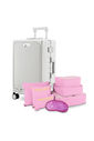 Kit de Mala Pequena de Bordo 10 kg Suécia Branco, Kit Organizador 6 Pcs e Mascara de Dormir Rosa