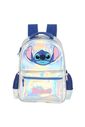 Kit Escolar Infantil com Mochila de Ombro, Lancheira e Estojo Grande Holográfico Stitch Prata
