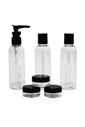 Kit de Frascos e Nécessaire para Viagem 7 Peças com Adesivos de Identificação Preto Kit de Frascos e Nécessaire para Viagem 7 Peças com Adesivos de Identificação Preto
