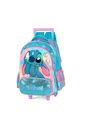 Mochila com Rodinhas Escolar Infanti Stitch Happy em Plush com Glitter Azul