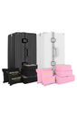 Kit de Mala Pequena 10 kg Holanda Preto e Branco com Organizador de Mala Laundry Pouch Preto e Rosa