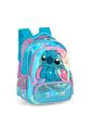 Mochila Escolar Infantil Stitch Happy em Plush com Glitter Azul