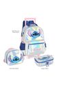 Kit Mochila Escolar Infantil com Estojo e Lancheira Holográfica Stitch Prata