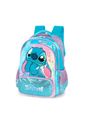 Mochila Escolar Infantil Stitch Happy em Plush com Glitter Azul