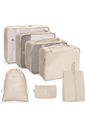 Kit Malas de Bordo 10kg Veneza Maloa Branco e Preto em Policarbonato com Kit Organizador 7 Peças Bege