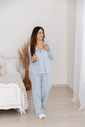 Pijama Listrado Manga Longa com Abertura Frontal