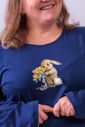 Pijama Longo Feminino Plus Size em Algodão com Detalhe Pompom